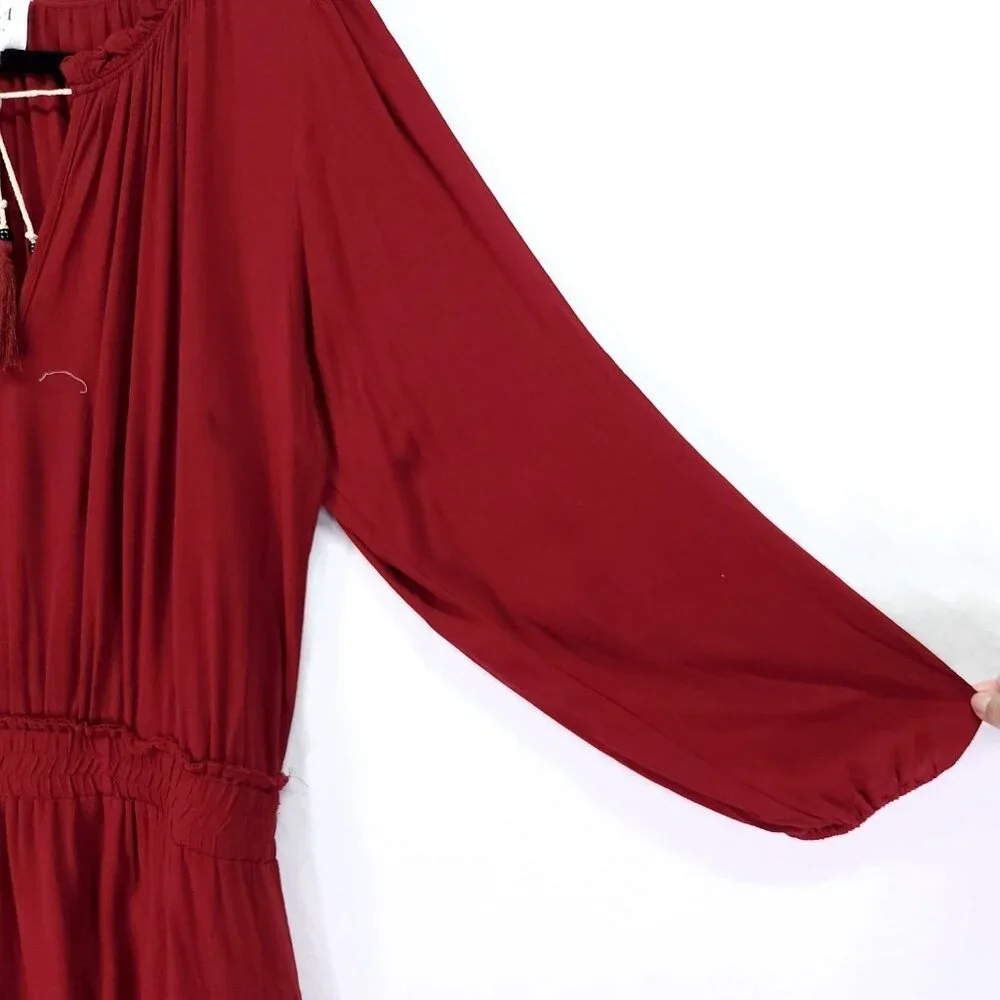 Misa Los Angeles Lorena Mini Dress Medium Tiered Long Sleeve V-Neck Red